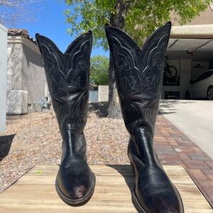 Vintage 90s Black Leather Cowboy Boots